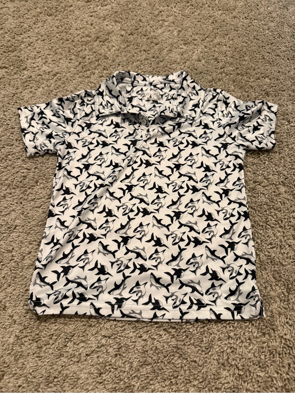 bcg White Polo Shirt with Black Shark Print Size 4T